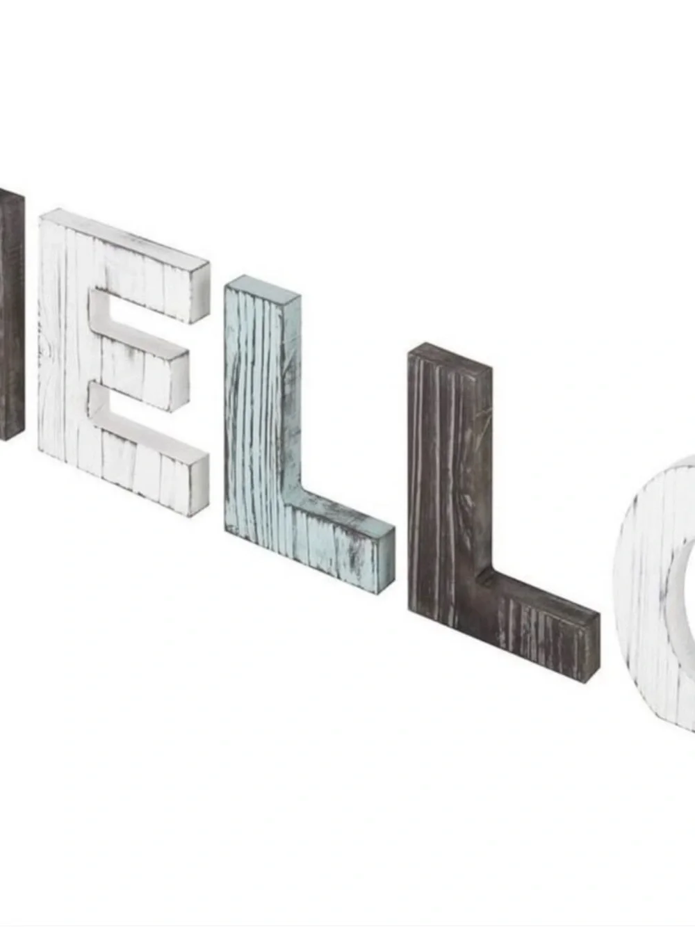 Rustic HELLO Wooden Letter Set in White, Brown & Light Blue